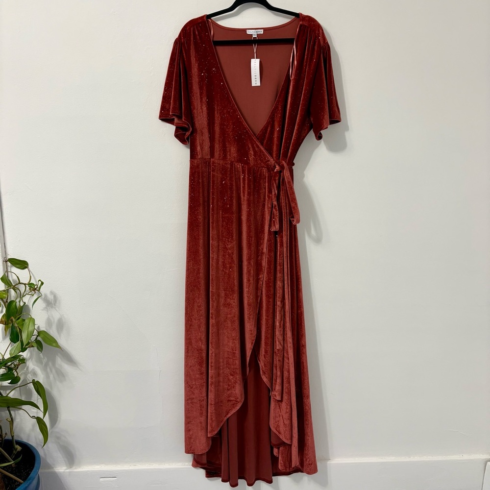 NWT Baltic Born Glitter Velvet Rust Red Wrap Maxi Dress Plus Size 3XL